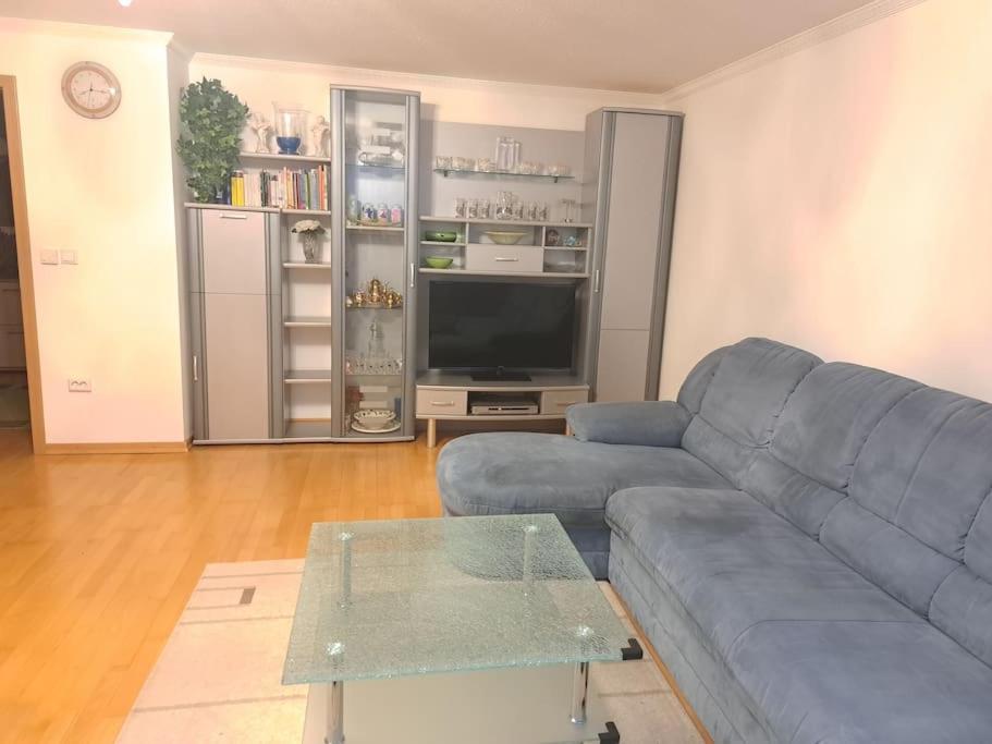 een woonkamer met een bank en een tv bij Schöne 2 Zimmer Wohnung in Fürth