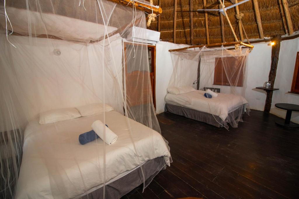 Postel nebo postele na pokoji v ubytování Blue Holbox