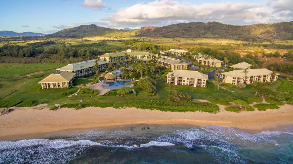 an aerial view of a resort on the beach at OUTRIGGER Kaua'i Beach Resort & Spa in Lihue