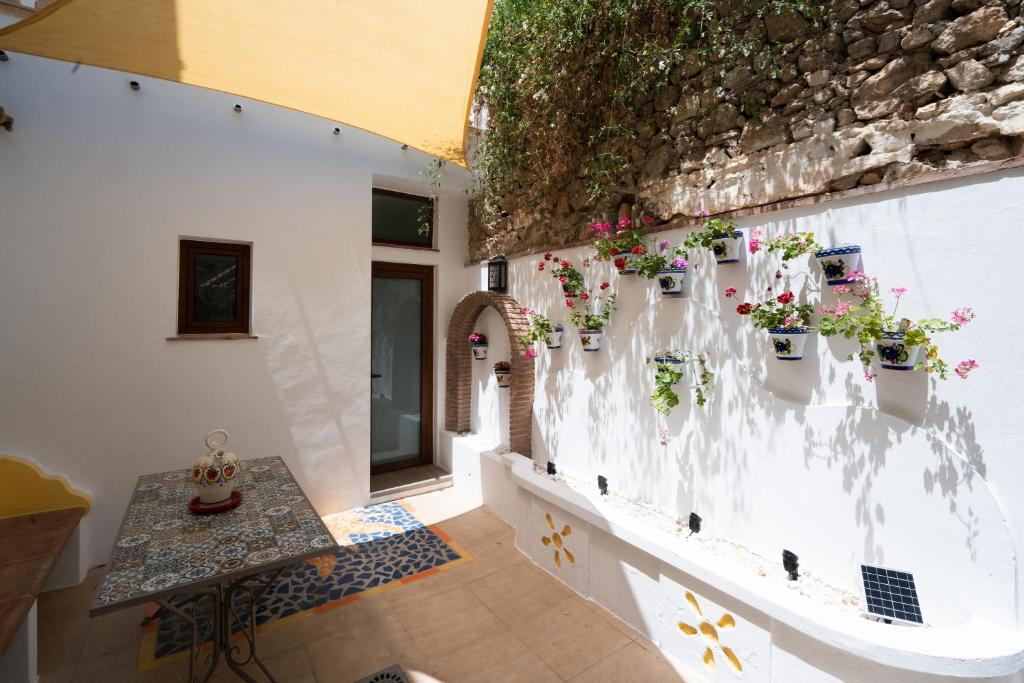 una stanza con piante in vaso sul muro di Apartamento Andalucía a Cómpeta