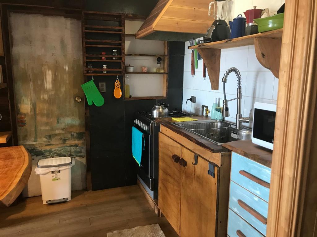 Kuchyň nebo kuchyňský kout v ubytování Cabañas Fischer SpA