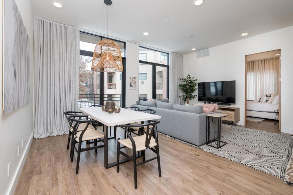 a living room with a table and a couch at The Lofts 660 #203 in Ketchum