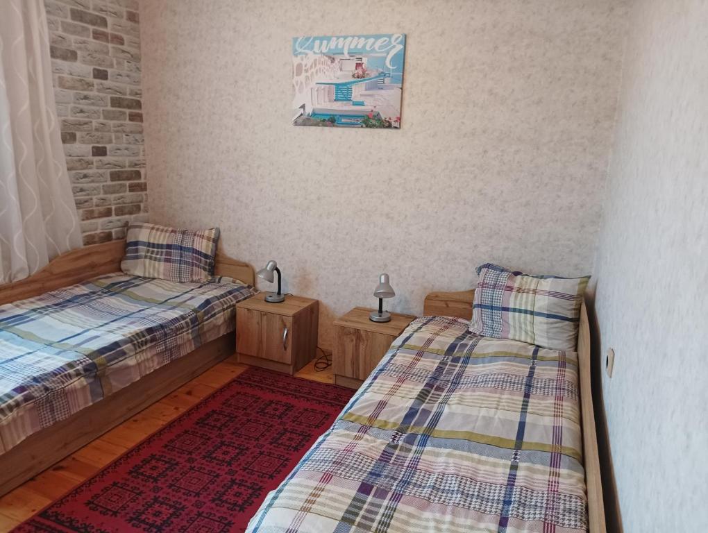 a bedroom with two beds and a picture on the wall at 1-ва двойна стая in Dragoman