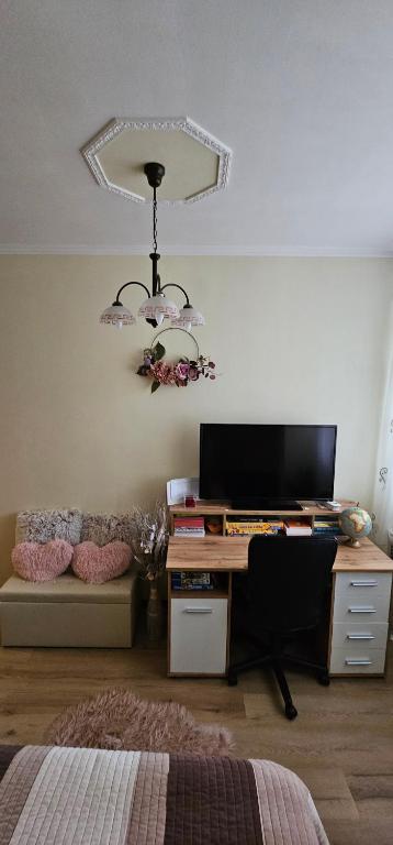 A television and/or entertainment centre at ANNA GYÖNGYE APARTMAN DEBRECEN