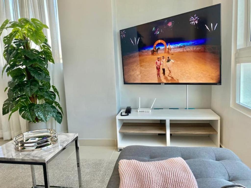 TV a/nebo společenská místnost v ubytování Cozy City Center Condo Full AC