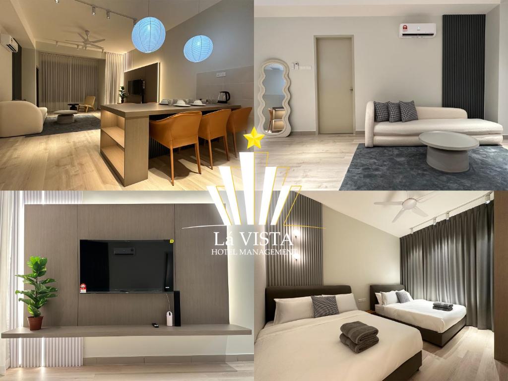 two pictures of a living room and a bedroom at Bali Residences Melaka by Lá VISTA in Melaka