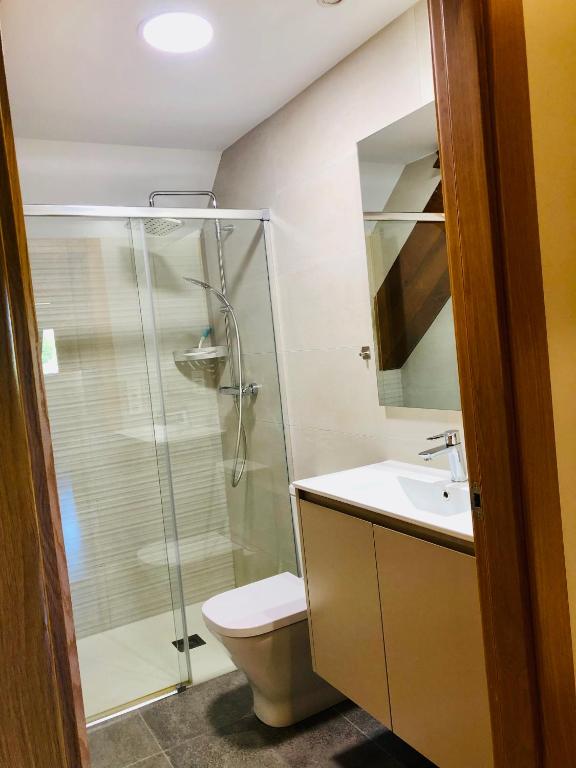 Koupelna v ubytování Apartamentos Zabalarena Basoa
