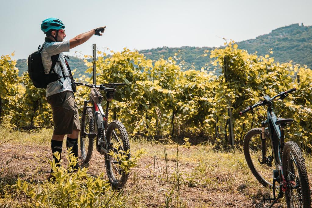 człowiek robiący zdjęcie dwóch rowerów w obiekcie Agriturismo Le Casette Sul Lago w mieście Montefiascone