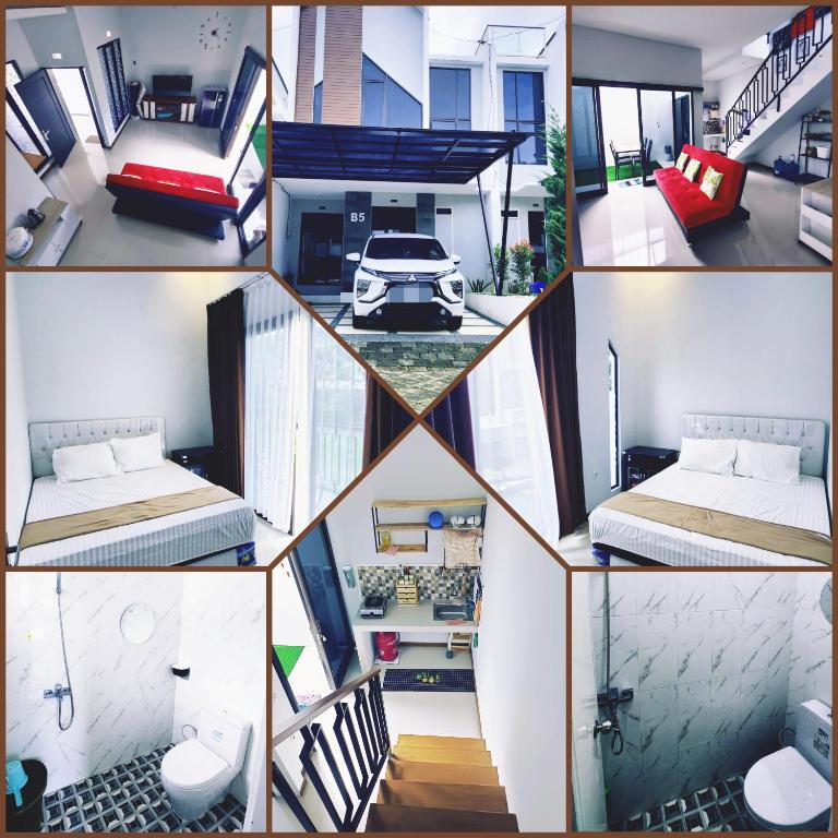 a collage of photos of a house with a car in it at CMI Homestay in Tlekung