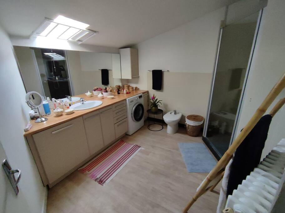 a bathroom with a sink and a washing machine at Appartement agréable quartier des Grands Hommes in Bordeaux