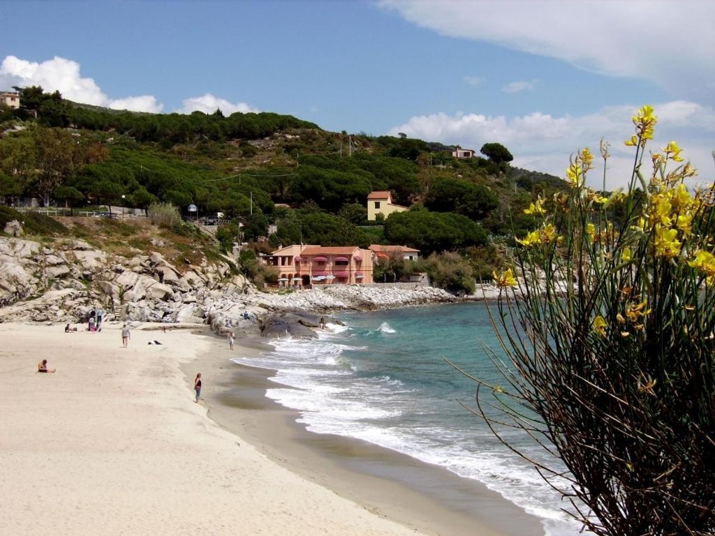a beach with people on the sand and the ocean at Onda Su Onda Appartamenti in Seccheto