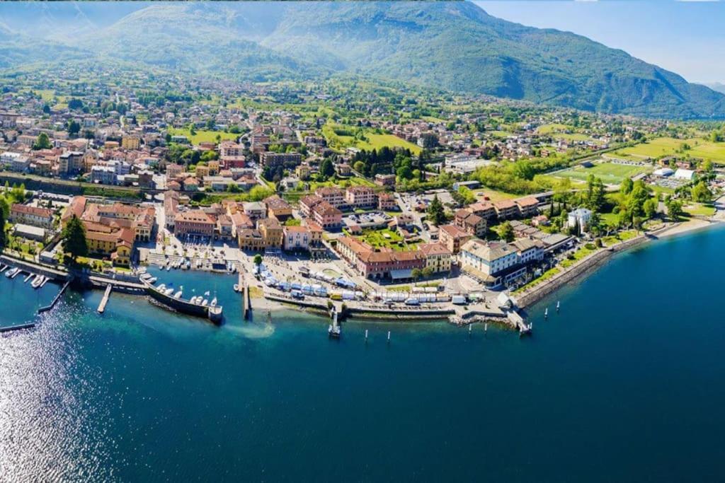 an aerial view of a town on the water at Casa El Trigal in Colico