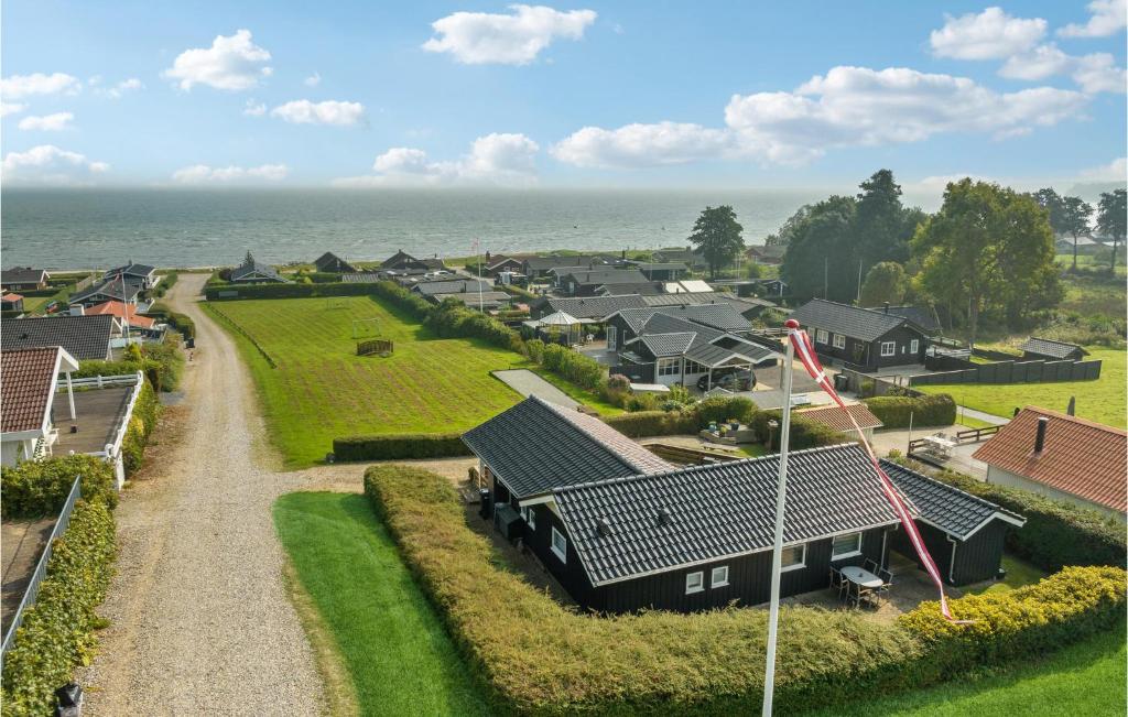 una vista aérea de un pueblo con casas y el océano en Awesome Home In Bjert With Wifi, en Binderup Strand