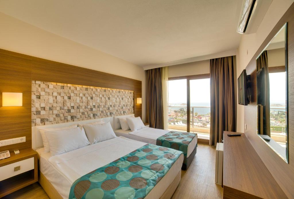 クシャダスにあるComfort Ada Class Hotelのベッドとテレビが備わるホテルルームです。