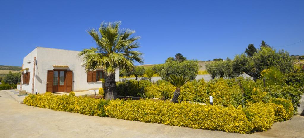 a house with a palm tree and bushes in front of it at Casavacanza Dattilo in Dattilo