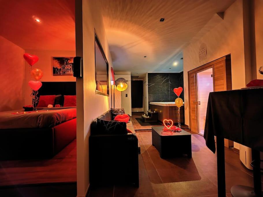 Cet appartement comprend une chambre avec un lit et un salon. dans l'établissement Le Loft Lens : Jacuzzi - sauna - hammam, à Lens