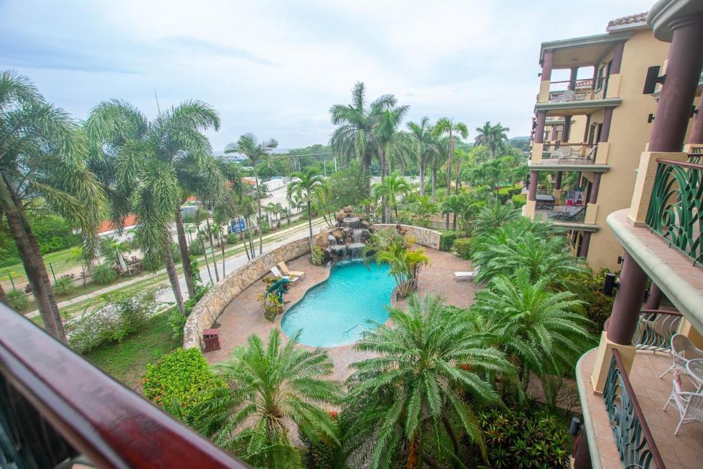 - une vue sur la piscine d'un complexe dans l'établissement Pineapple Villa 531 condo, à Roatán