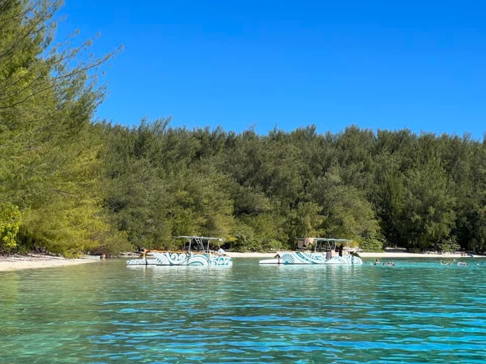 two boats in the water next to a beach at chalet chenal in Hauru