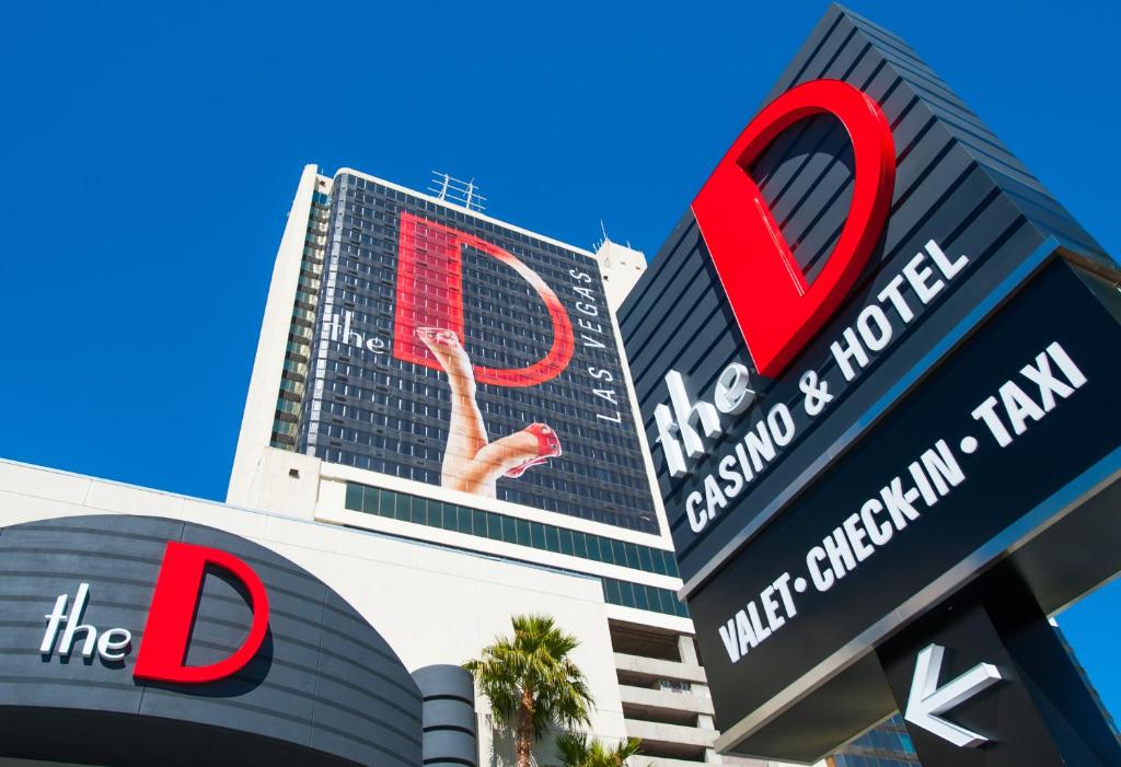 a building with the d sign on the side of it at The D Las Vegas in Las Vegas