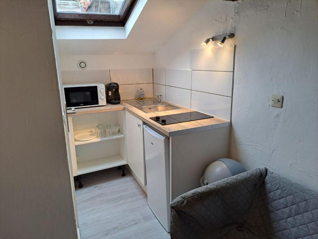 Kuchyň nebo kuchyňský kout v ubytování BudgetBnb la studette de l opéra