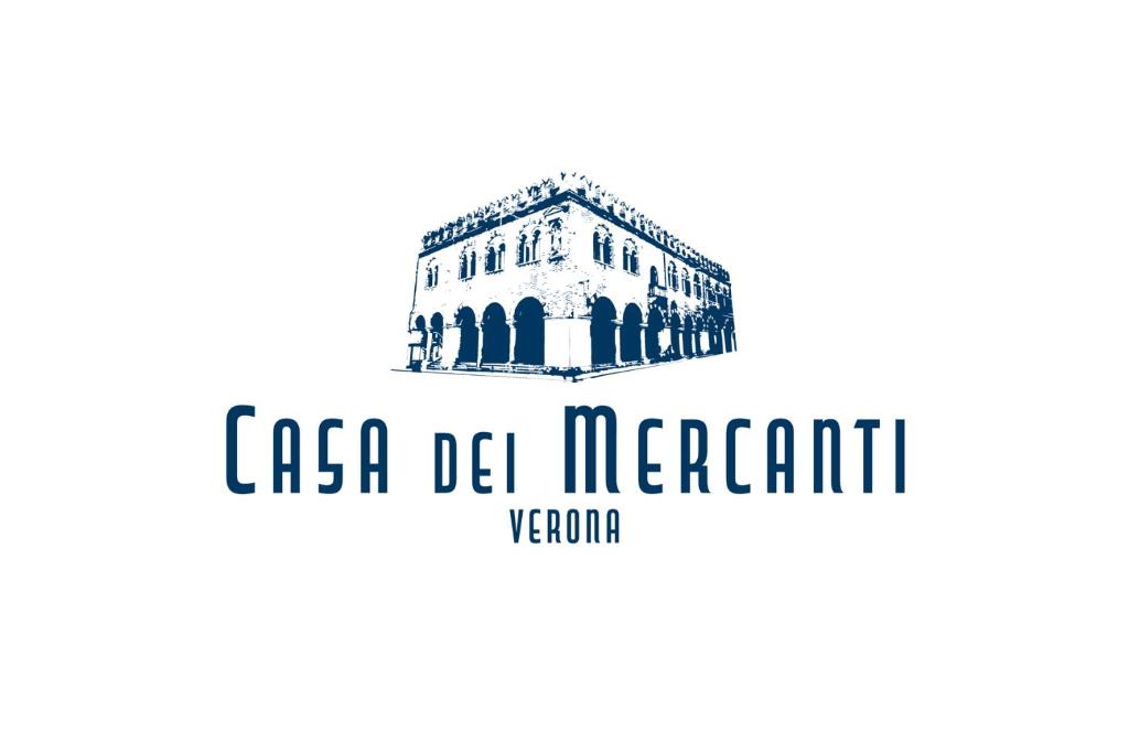 a drawing of a building with the words casa del mercament at Casa dei Mercanti in Verona