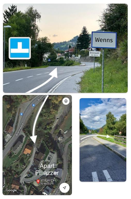 a collage of pictures of a road with a sign at Apart Finazzer in Wenns