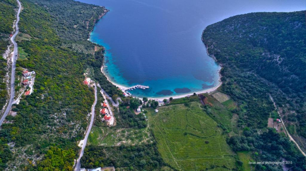 an aerial view of a beach and the ocean at Poli Home in Stavros