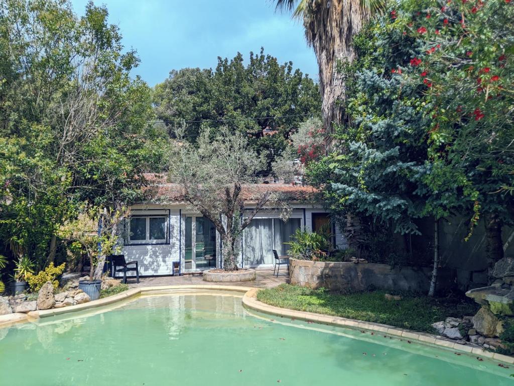 une maison avec une piscine dans la cour dans l'établissement Retraite Tropicale à Marseille, à Marseille