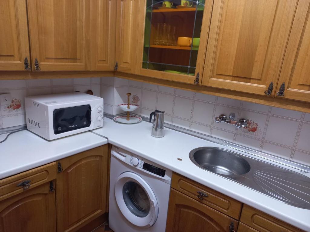 a kitchen with a sink and a washing machine at CASA ESQUILAS in Ávila