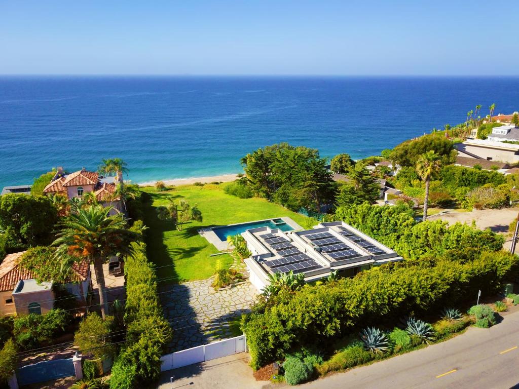 an aerial view of a house and the ocean at Malibu Paradise with Pool, Hot Tub, and Ocean Views in Malibu