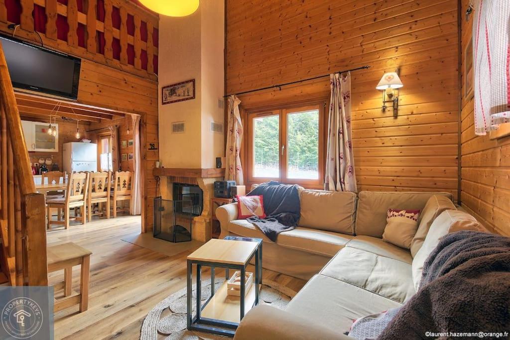 Televízia a/alebo spoločenská miestnosť v ubytovaní Chalet Les Brimbelles avec Jacuzzi