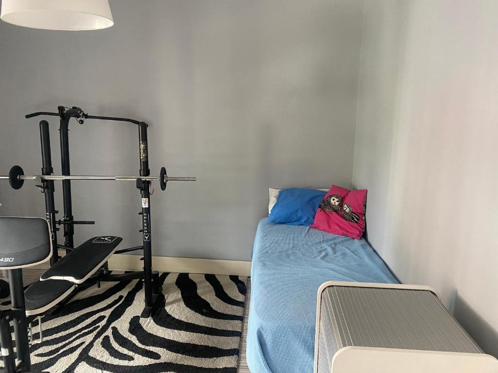 um quarto com uma cama e equipamento de ginásio em the AllSun em Tirano