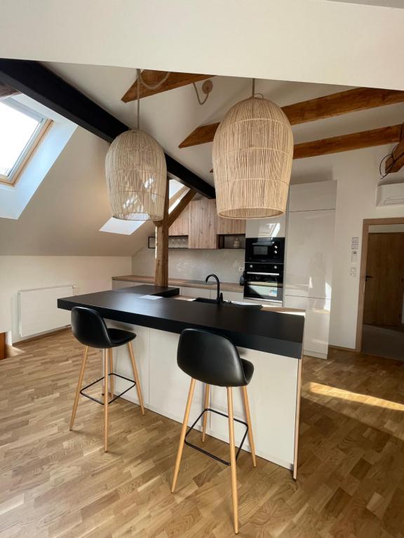 Kuchyň nebo kuchyňský kout v ubytování Apartmány Marienhof