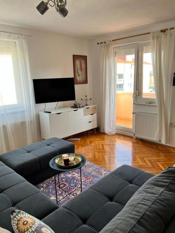 ein Wohnzimmer mit einem Sofa und einem TV in der Unterkunft Apartment Sunny day in Livno