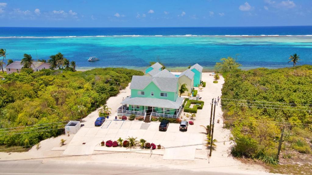 an aerial view of a house on the beach at The Banana Bird at Cottages in Sand Bluff