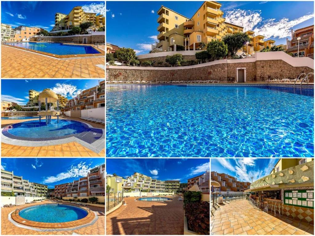 een collage van foto's van een zwembad bij Orlando Jerry Ocean View Apartment in Adeje