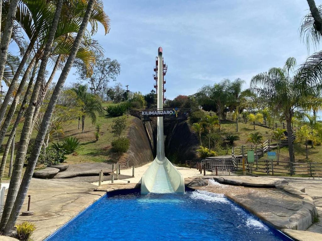 a water slide in a theme park with palm trees at Aldeia das Aguas Quartier in Barra do Piraí