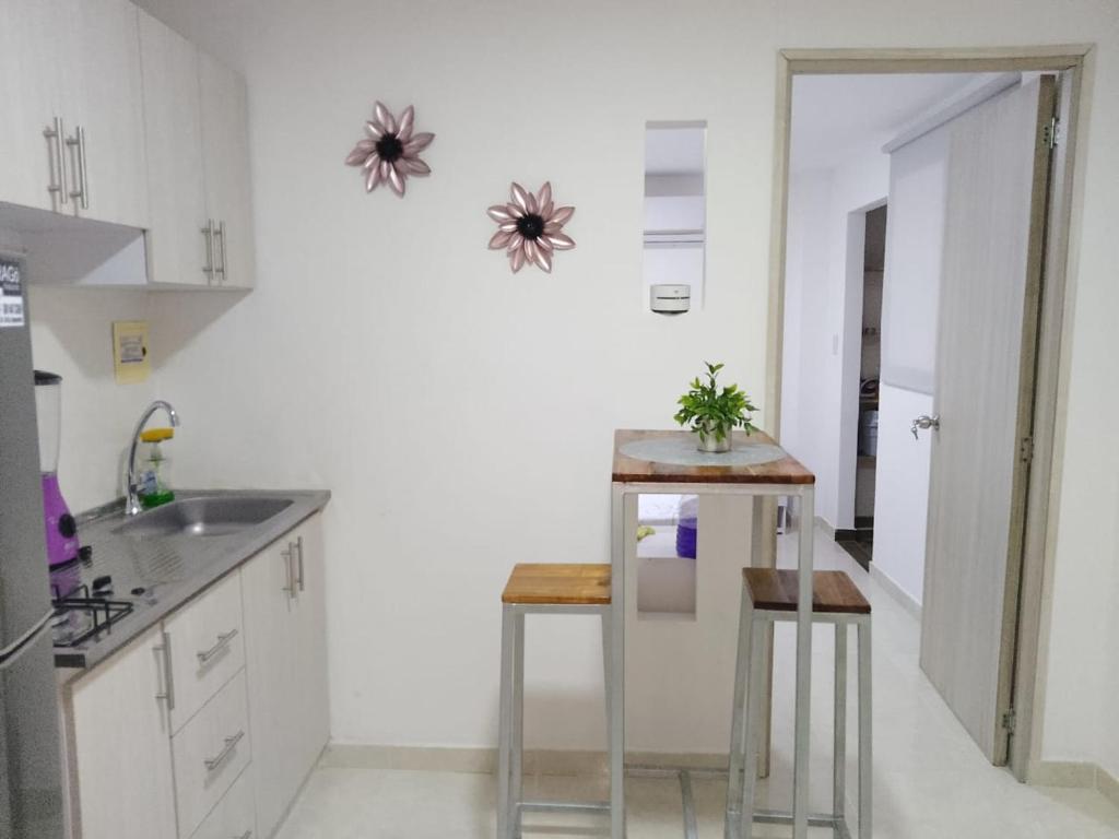 Kuchyň nebo kuchyňský kout v ubytování hermoso aparta - estudio ¡! capacidad 2 personas.