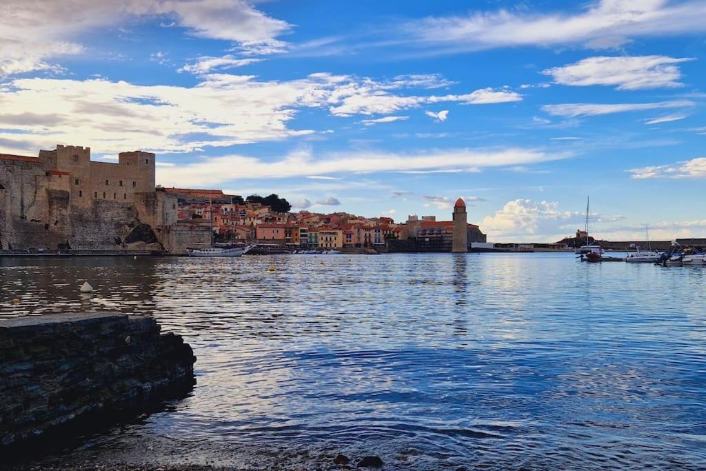 a large body of water with a city in the background at À deux pas de la plage in Collioure
