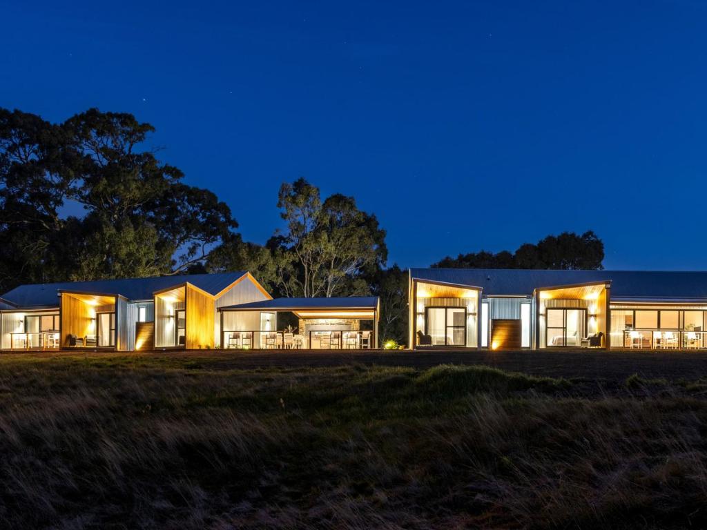 a house lit up at night at Benbullen Pavilions in Angaston