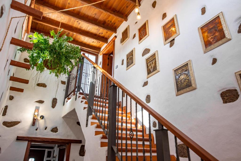 a staircase in a house with a potted plant at Casa Tilama in Tinajo