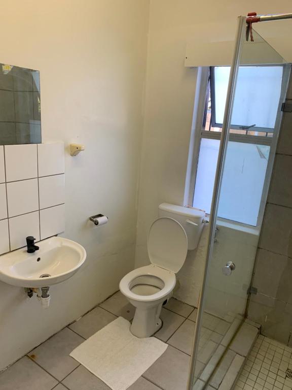 a bathroom with a toilet and a sink at A house , Akan trust in Cape Town