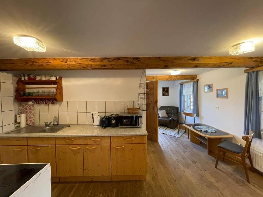 Kuchyň nebo kuchyňský kout v ubytování Apartments im Almhaus Bachler