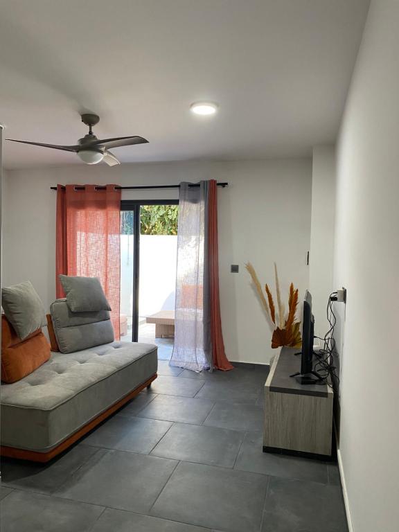 利達薩利賓的住宿－Appart Océan，带沙发和窗户的客厅