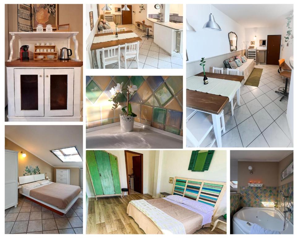 a collage of photos of a kitchen and a living room at A casa di Vale in Lodi