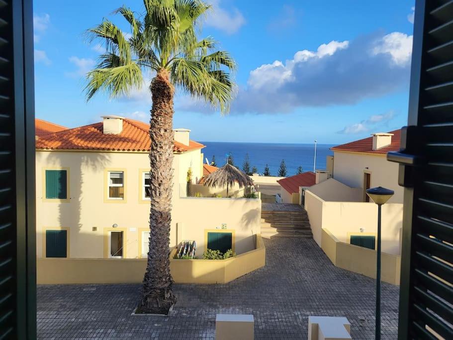 two palm trees in front of a building at Desertrose in Porto Santo