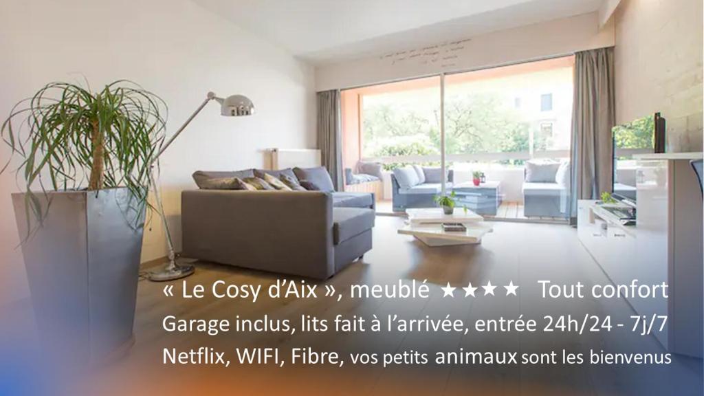 Posezení v ubytování Aix Centre Cosy Calme Garage Terrasse