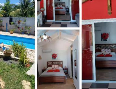 un collage de cuatro fotos de una casa con piscina en Ti bijou, en Baie-Mahault