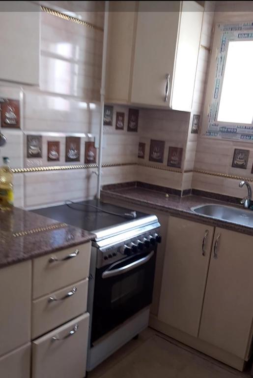 a kitchen with a stove and a sink at Hotel appointment service in ‘Izbat Jamaşah al Gharbīyah