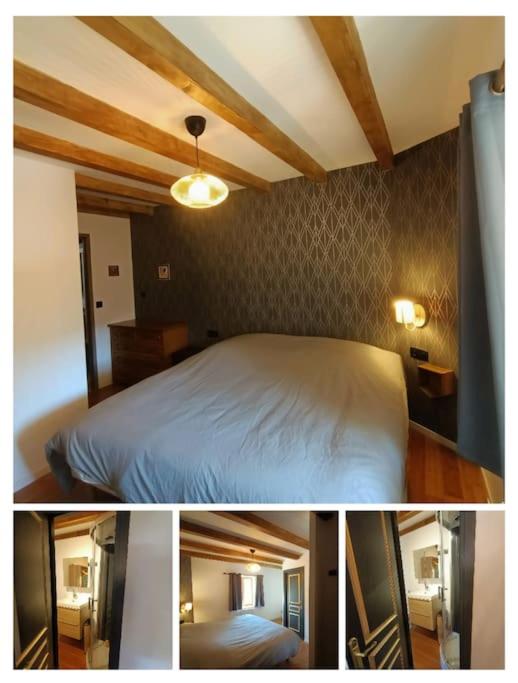 a collage of three pictures of a bedroom at Chez Pierrette et Eugène Prix nuitée&#47;10 personne in Le Lautaret